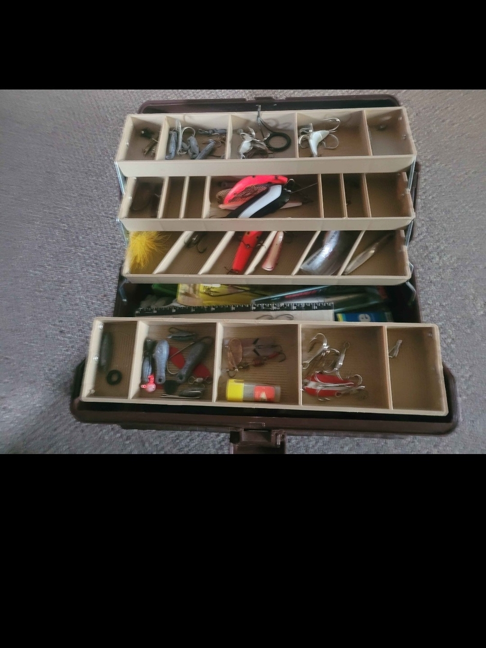 Beige Multi-Compartment Fold-Out Tackle Box Organizer